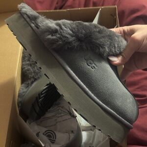 UGG Women's Charcoal Fur Slippers